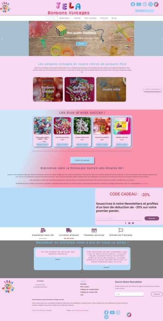 capture écran de la page d'accueil site vente de bonbons